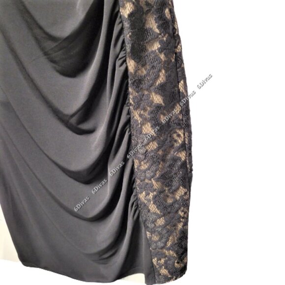 BLACK Sleeveless Dress With Gold Trim And Black Lace Accent Size L - Picture 5 of 12